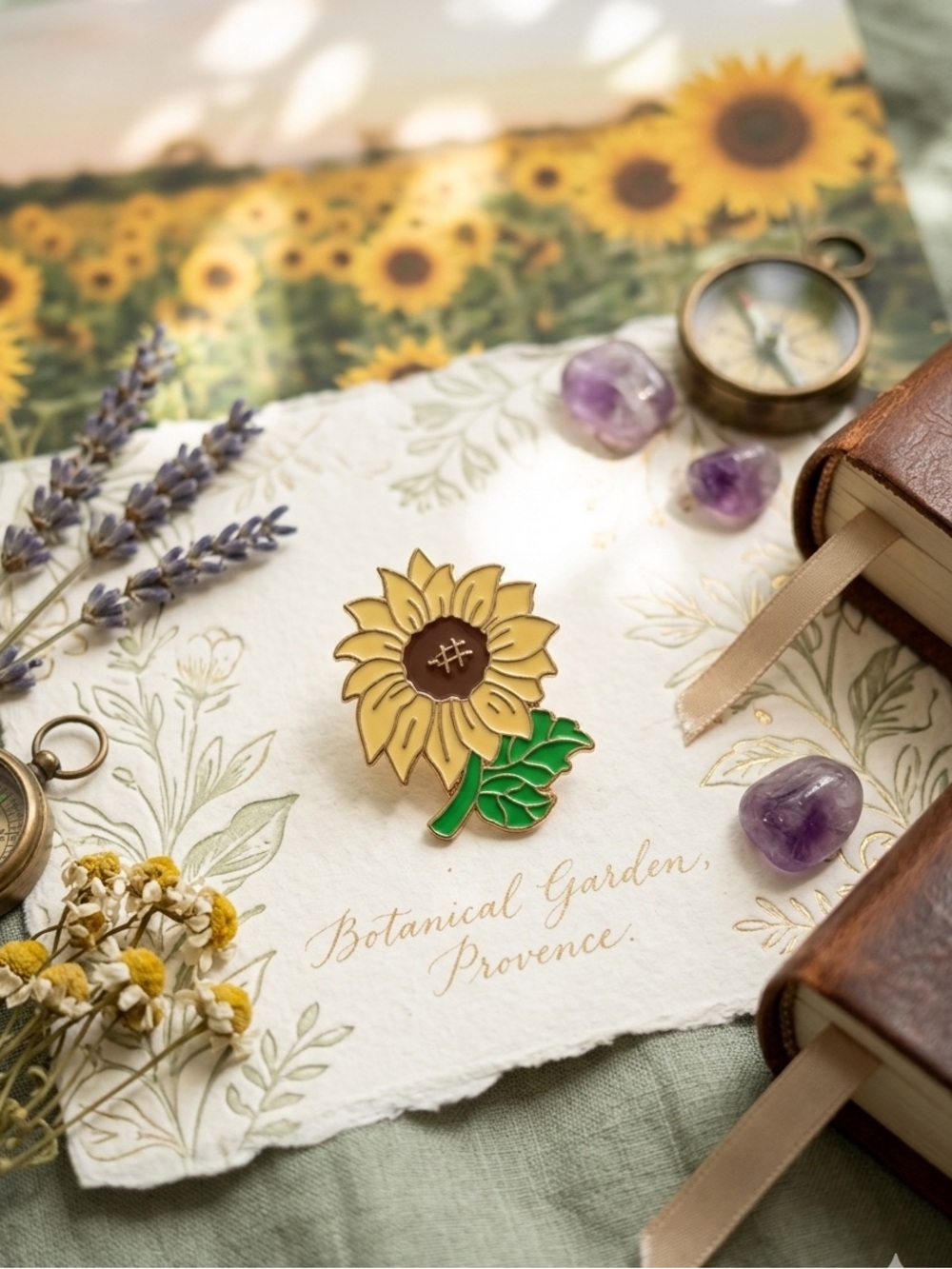 Sunflower Enamel Pin - Yellow & Green Floral Pin